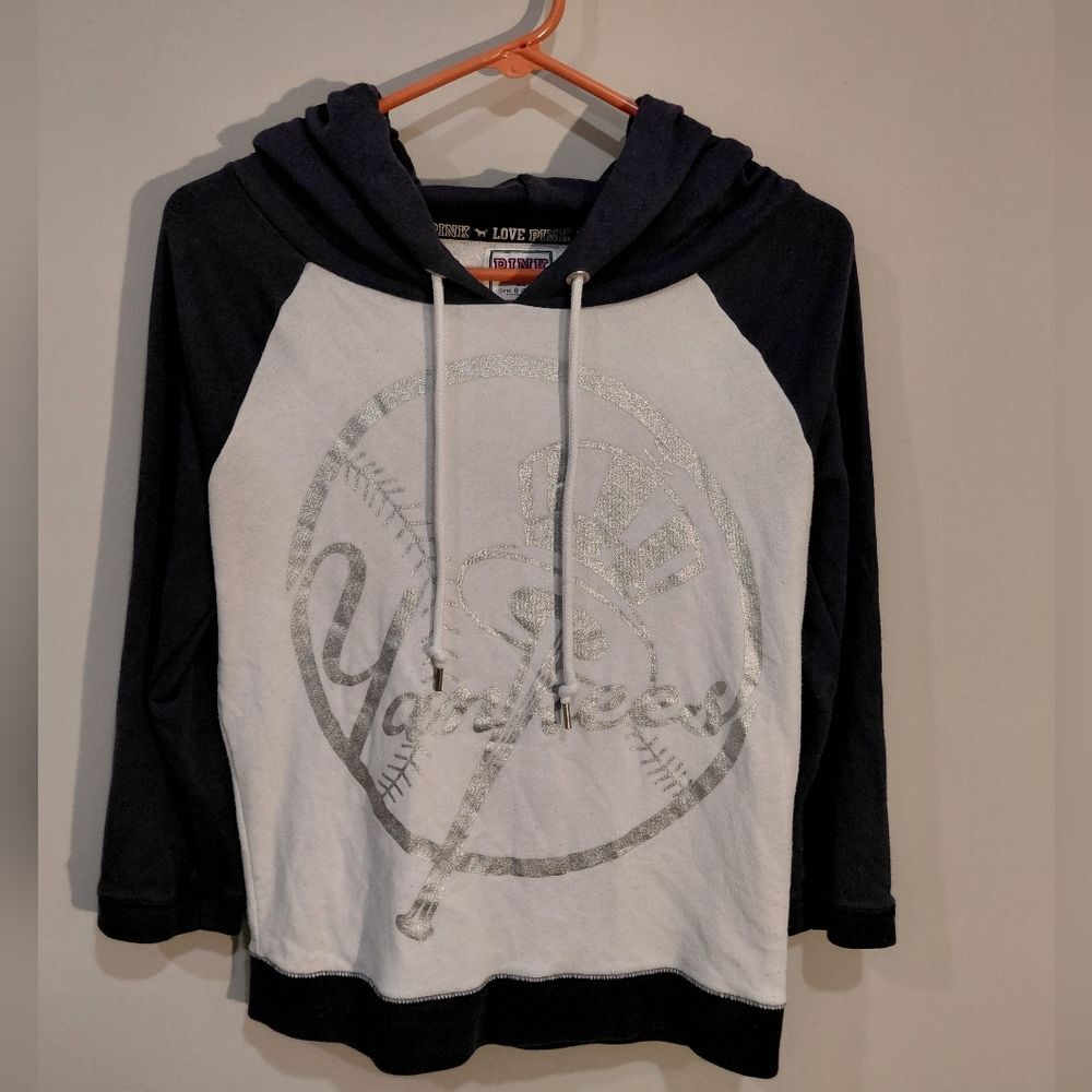 PINK Victoria's Secret Blue and White Yankees Hoodie
